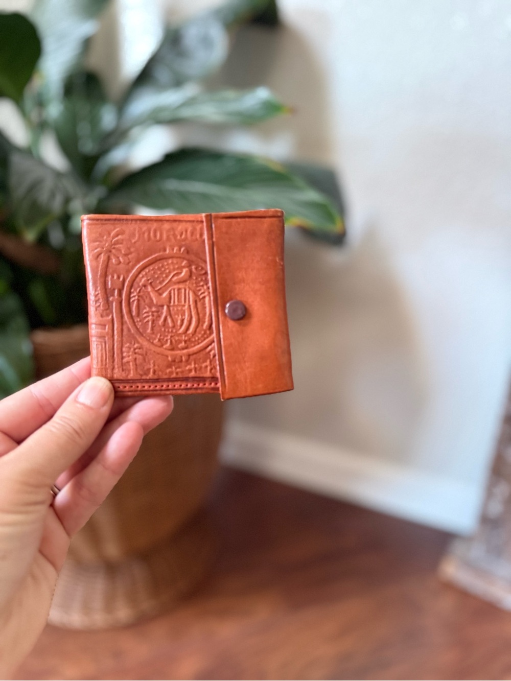 Vintage Moroccan Leather Wallet Handmade Original Brown Leather